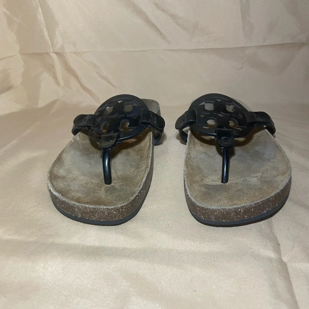 Tory Burch Miller Cloud Sandals Perfect Black Patent Leather/ Suede Cork